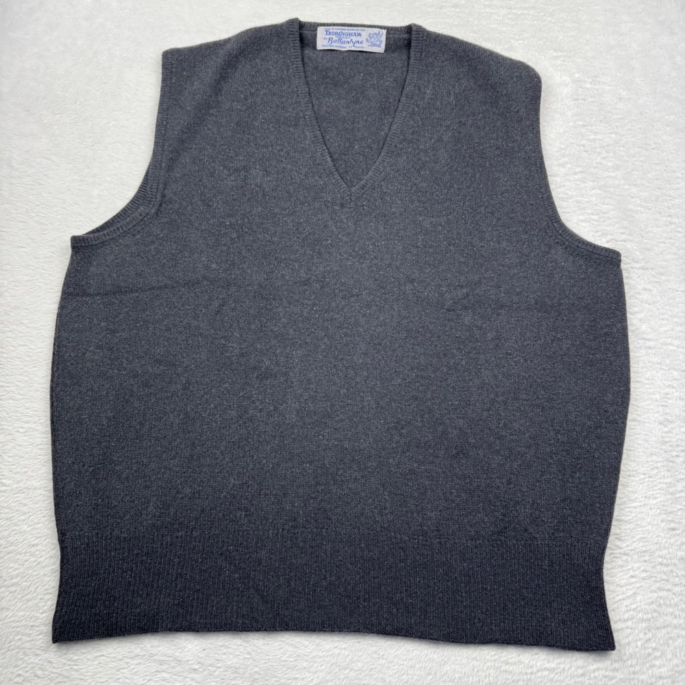 Ballantyne Trimingham Cashmere Sweater Vest Mens L Charcoal Grey V-Neck Scotland